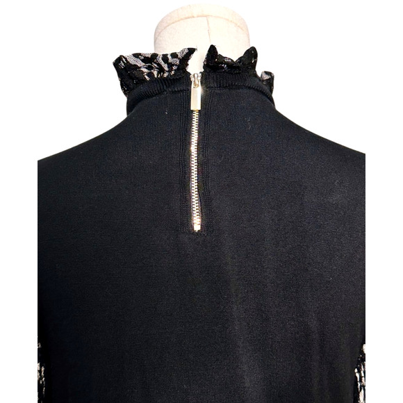 Catherine Malandrino Sheer Black Lace High Ruffle Neck Sweater Large Gothcore - Picture 6 of 9